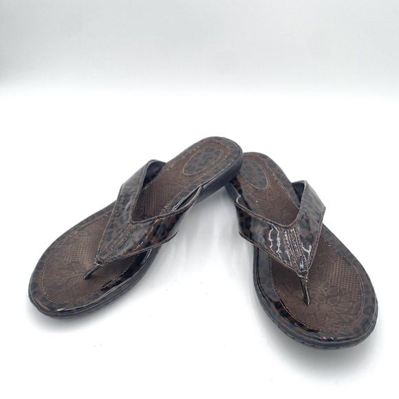 b.o.c. Born Concept Women's Cheetah Leopard Patent Leather Flip Flop Sandals 9 - Picture 1 of 9